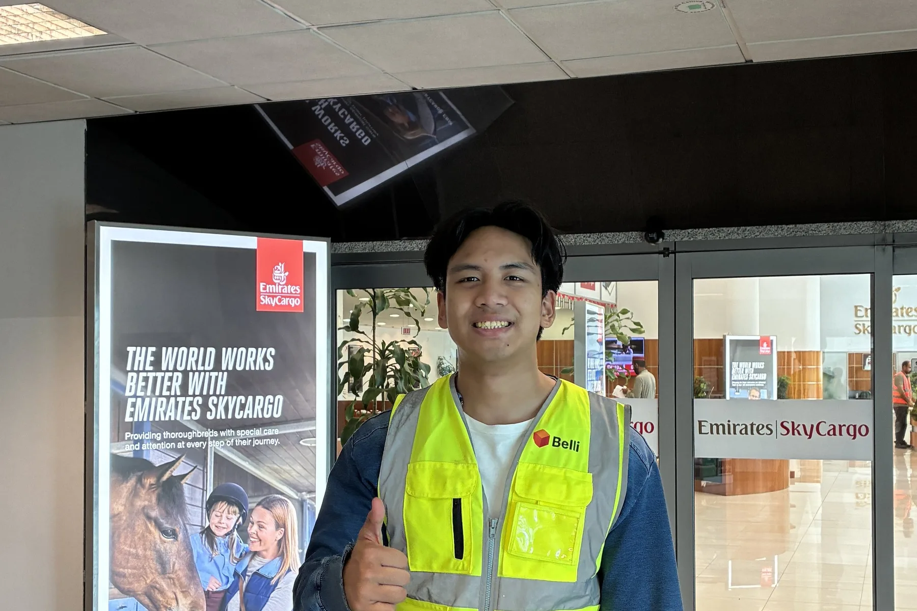 A Belli team member at the Emirates SkyCargo entrance